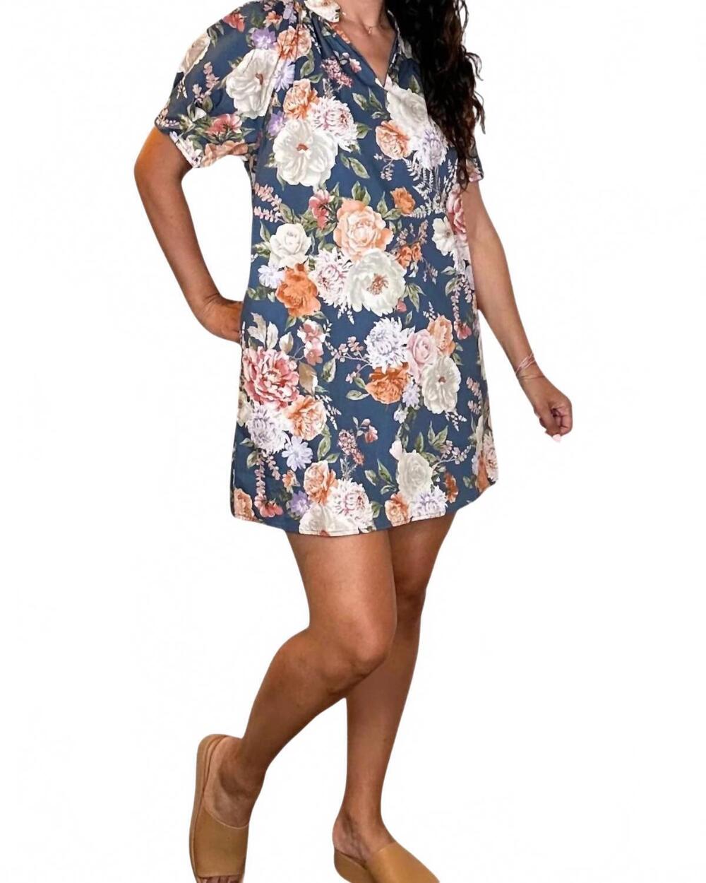 NEW ENTRO women's rose garden mini dress in slate